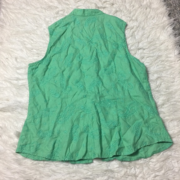 Peter Martin 100% Linen Tank Top Sleeveless Paisley Print Green Size Large - Picture 7 of 12